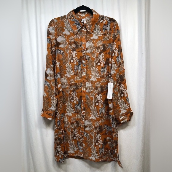 Live 4 Truth Long Shirt Dress Medium Womens Sheer Button Zebra Palm Trees NWT - Picture 16 of 16